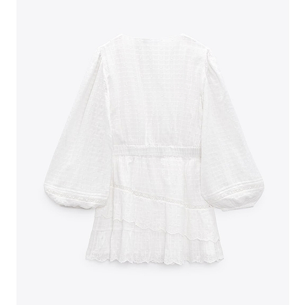 Zara * embroidered lace insert dress white flowy boho - Picture 11 of 11